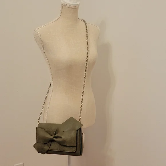 Anthropologie Olive Green Clutch with Bow Detail - Picture 2 of 15